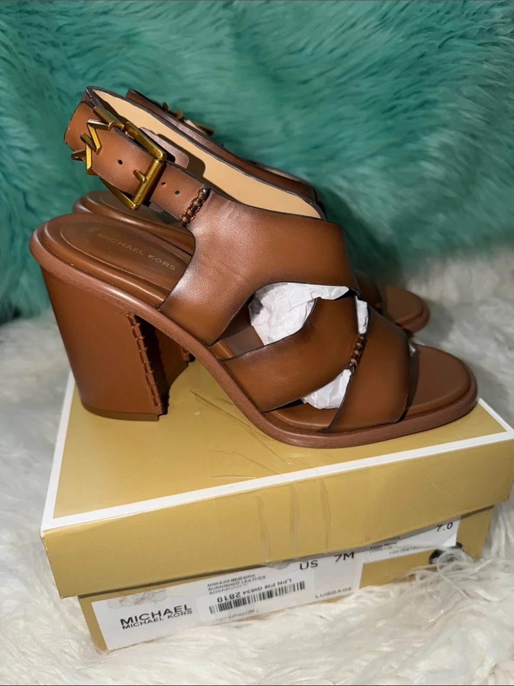 NIB Michael Kors Brown Leather Cutout Block Heel Sandals Women’s size 7